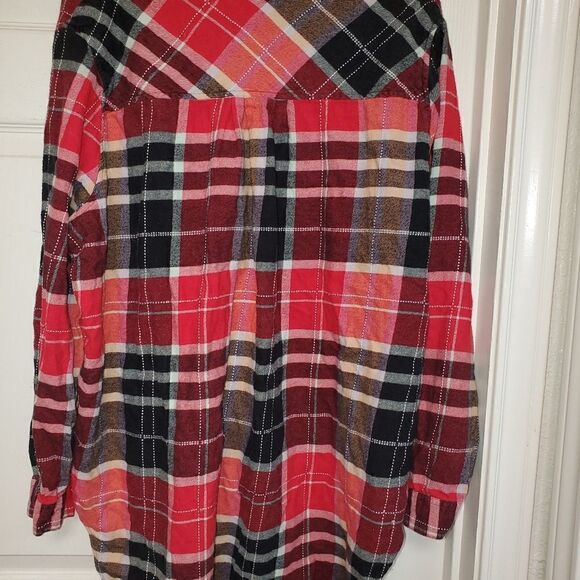 BDG Plaid Flannel Button Down Shirt Large Hi Low Hem Oversized Grunge - Picture 3 of 6